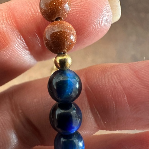 Handmade Blue Tiger Eye and Gold Sandstones Bracelet - Picture 2 of 5